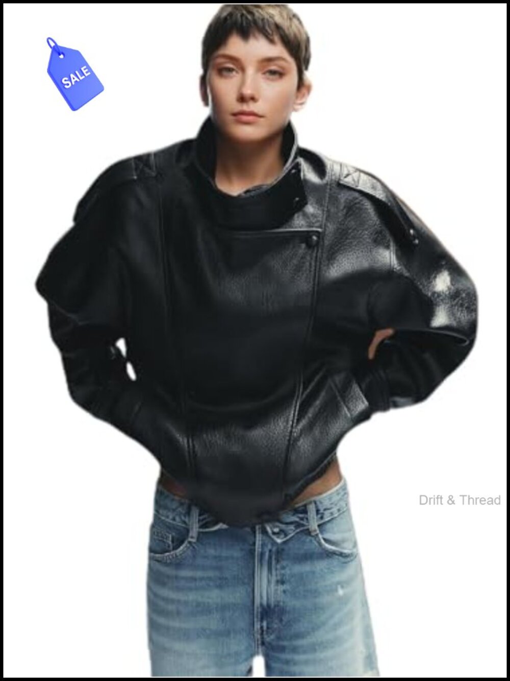 Synthetic Leather Jacket Oversized Classic Motorcycle Womens